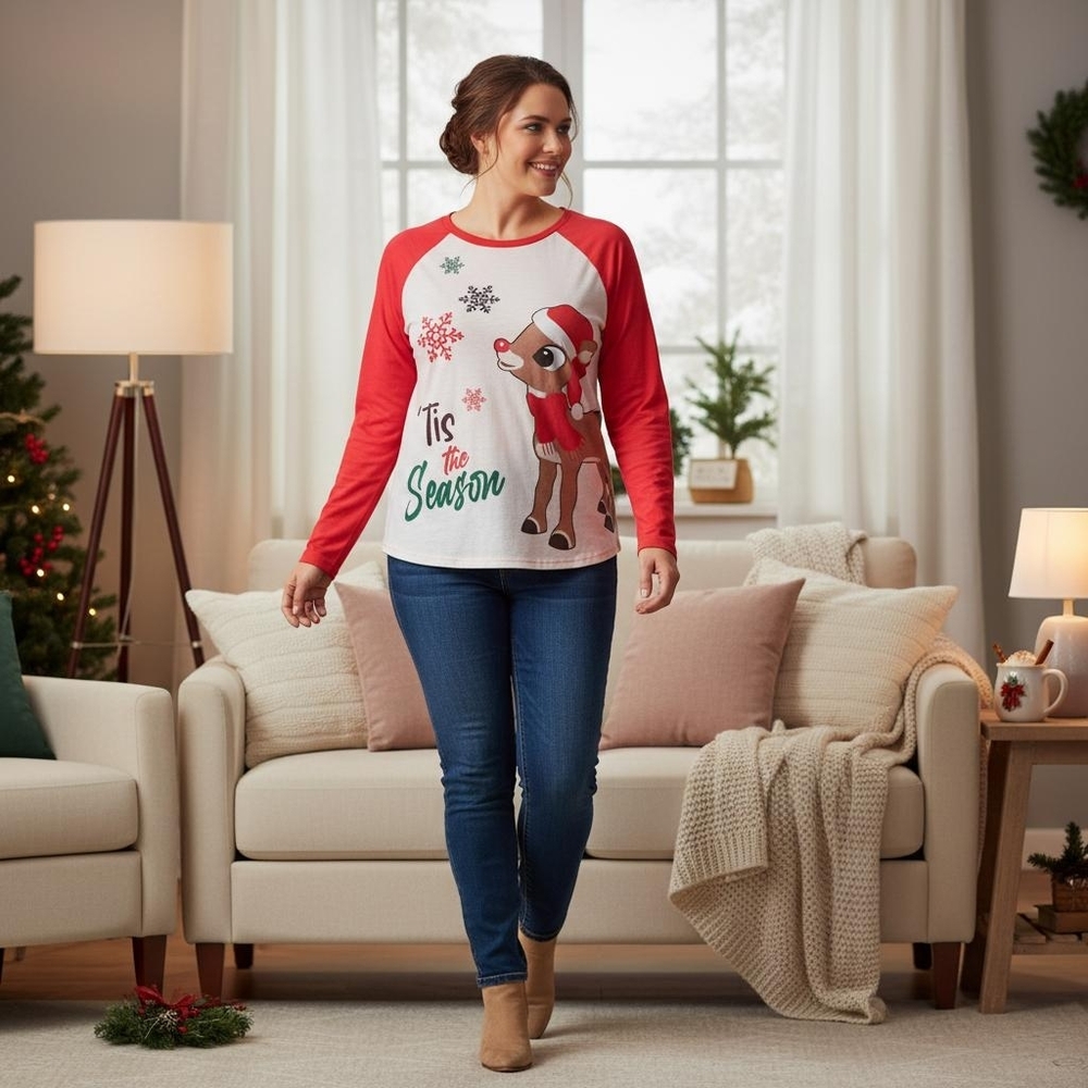 Rudolph The Red Nose Reindeer Holiday Long Sleeve Top Size Large
